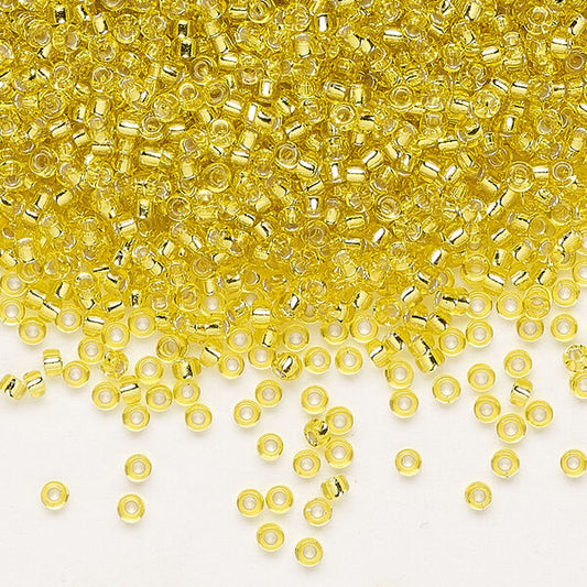 Miyuki Round Seed Beads 11/0 Transparent Silver-Lined Yellow (6)
